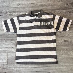 Men’s Gray & White Striped Polo Shirt